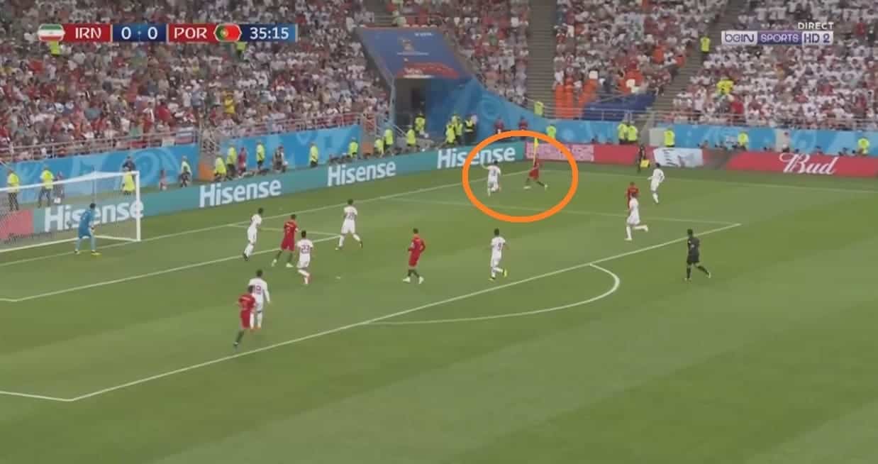 Hajsafi pressing Quaresma stopping him to create attack from the goal-line width.